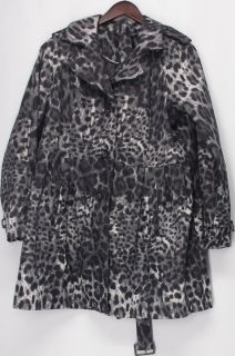 Dennis Basso Sz L Water Resistant Leopard Print Trench Jacket Grey NEW