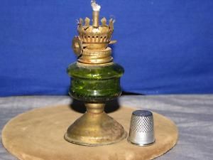 Emerald Green Glass Font Brass Base Miniature Oil Lamp