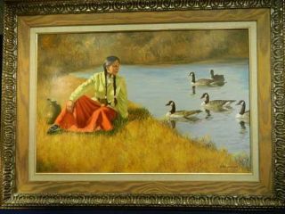Original Oil Painting by Peter Darro 1917 1997 Framed Native American