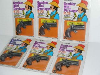 Vintage Cap Gun Gambler Derringer Pistols on Cards