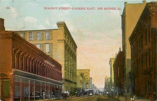Des Moines Iowa IA 1908 Downtown Walnut Street East Vintage Postcard