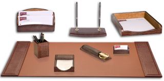 8Pc. Brown Croc. Embossed Leather Desk Set Pad   D2012