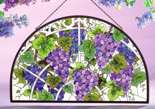 Grape Arbor Vineyard 10x37 Stained Glass Window Panel