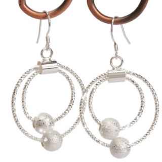 plated 925 silver double hoop circles beads eardrop dangle earrings
