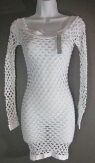 NWT White Fishnet Mesh Mini Dress Swimsuit Cover Up Womens Juniors One