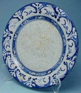 Dedham Pottery 10 inch Dinner Plate Bunny Rabbit Blue Crackle Antique