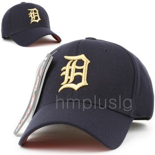 Detroit Tigers Flex Fit Ball Cap Hat MB Gold Navy Blue