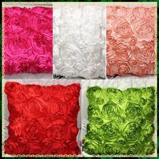 40x40cm 16x16 3D Raised Flower Faux Silk Decorative Pillow Case