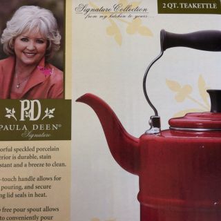 Paula Deen 2 Quart Qt Enamel on Steel Tea Pot Kettle Teakettles