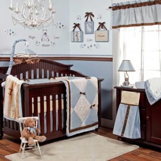  Blue Cream & Brown Bows Modern Baby Boy Nursery Crib Bedding Set
