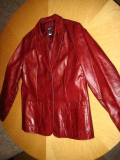 GAP Deep Red Genuine LEATHER Womwens BLAZER / Jacket size L