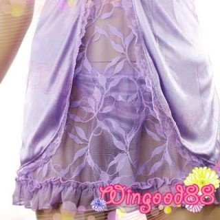 Women Sexy Lace Lingerie Sleepwear Deep V Halter Babydoll Dress G