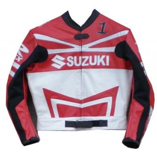 Red Black White Suzuki Motorcycle Leather Racing Jacket Size 44 Close