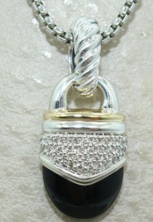 DAVID YURMAN Sterling Silver & 18K Gold DIAMOND & ONYX Acorn Pendant