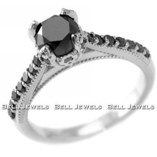70ct Fancy Black Diamond Engagement Ring 14k White Gold Vintage
