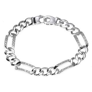 56ct Mens Diamond Figaro Link Bracelet 14k Solid Gold