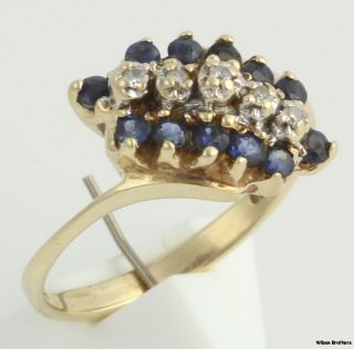 64ctw Sapphire Diamond Bypass Cluster Ring 10K Yellow Gold Band