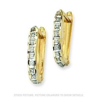 14k Yellow Gold Diamond Fascination Leverback Hinged Hoop Earrings