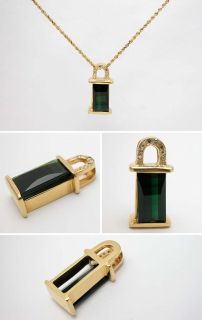 Green Tourmaline & Diamond Pendant Solid 14K Gold skuwmla91