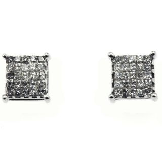 14k White Gold Invisible Set Diamond Stud Earrings