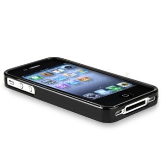 Glossy Black Gel TPU Rubber Case Headset Diamond SP for iPhone 4 4G s