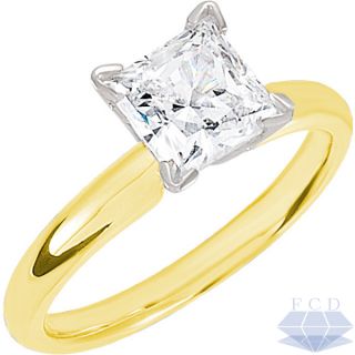 07 CT PRINCESS Diamond Solitaire Engagement Ring   14K Yellow Gold