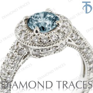  Blue SI2 Round Genuine Diamond 14k Gold Halo Engagement Ring 2.75mm