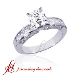 50 Ct Pave Set Asscher Cut VVS2 Diamond Engagement Ring 14k White