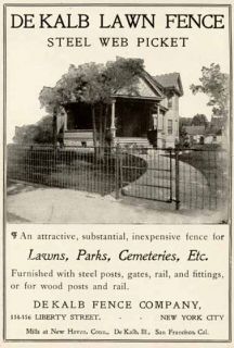 rare 1904 ad for de kalb steel web picket lawn fence