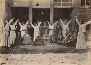 Whirling Dervishes with Musicians Violin Antique Albumen Photo by