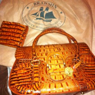 Brahmin croc leather satchel with matching wallet