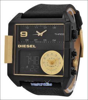 Diesel Mens Digital Black IP Leather Strap Stainless Steel Case New