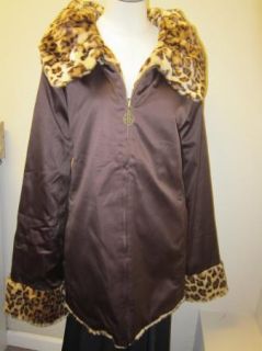 Dennis Basso Washable Satin Reversible to Printed Faux Fur Coat XL