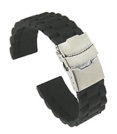 BLACK SILICONE RUBBER WATCH BAND STRAP W DEPLOYMENT BUCKLE 20mm