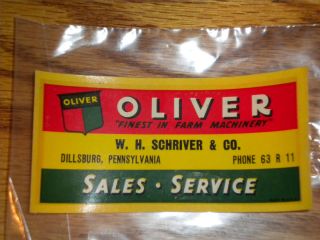  OLIVER TRACTOR Sales & Service Sticker Dillsburg Pa 1950s