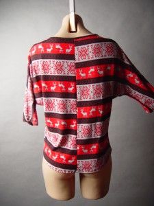 Fair Isle Deer Pattern Nordic Folk Casual Fall Cozy Sweater Knit Top