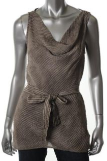 Lafayette 148 New Desiree Taupe Silk Sleeveless Cowl Neck Belted