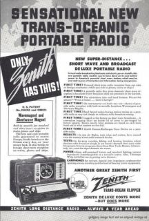 1942 Zenith Trans Oceanic Portable Radio Vintage Print Ad Short Wave