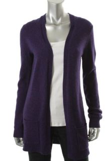 Designer Purple Marled Ribbed Trim Long Sleeves Open Front Cardigan