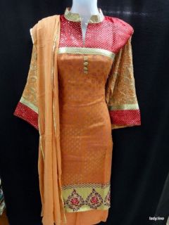 Designer Embroiderd Sleeves Silk Salwar Kameez Material ECL