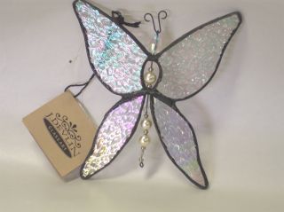 Devlin Glass Art Stained Clear Ice Iridized Butterfly Ornament