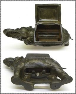 Original Antique Cast Iron Indian Elephant Cigarette Dispenser, Circa