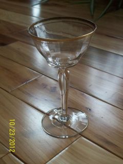  ANTIQUE CRYSTAL STEMWARE GOLD TRIM BAND TOP BOTTOM DESSERT WINE GLASS