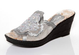 Womens Dezario Blossom Crystalized Silver Wedges Sandals 5 6 7 11