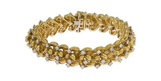 Estate 18K YG Ladies Fancy Diamond Link Bracelet 1960’S