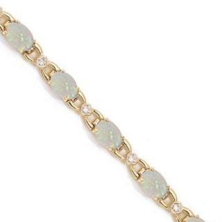 10 26ct Opal Diamond Link Bracelet 14k Yellow Gold