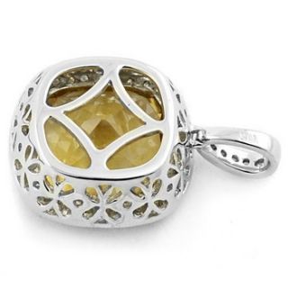 50ct Yellow Citrine Diamond Pendant Necklace 14k White Gold Vintage