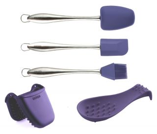 Dexas Purple 5pc Silicone Kitchen Utensil Set Spatula Oven Mitt Spoon