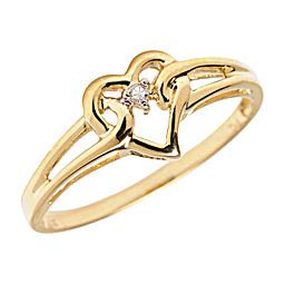 10K Yellow Gold Genuine Diamond Heart Promise Ring