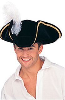 New Adult Pirate Hat Black Gold Trim Feather Halloween Costume